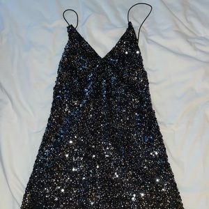 Lulu's open back block sequence dress